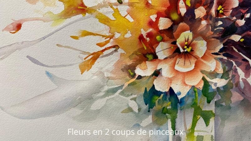 Cours d'arts en ligne Roland Palmaerts Fleurs en deux coups de pinceaux